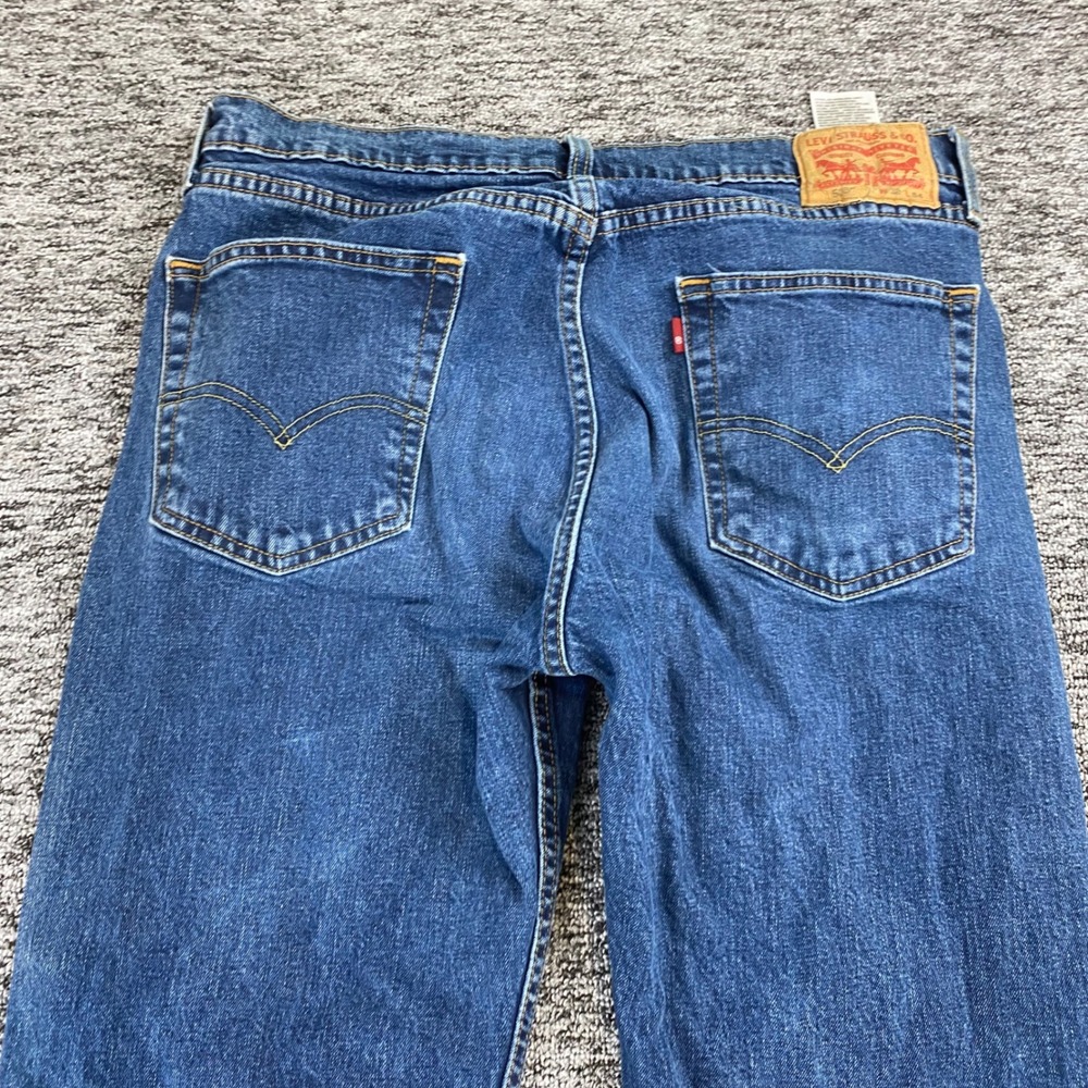 Levis 505 Mens Jeans 34x32 Blue Straight Leg Stretch Denim Red Tab - Picture 7 of 12